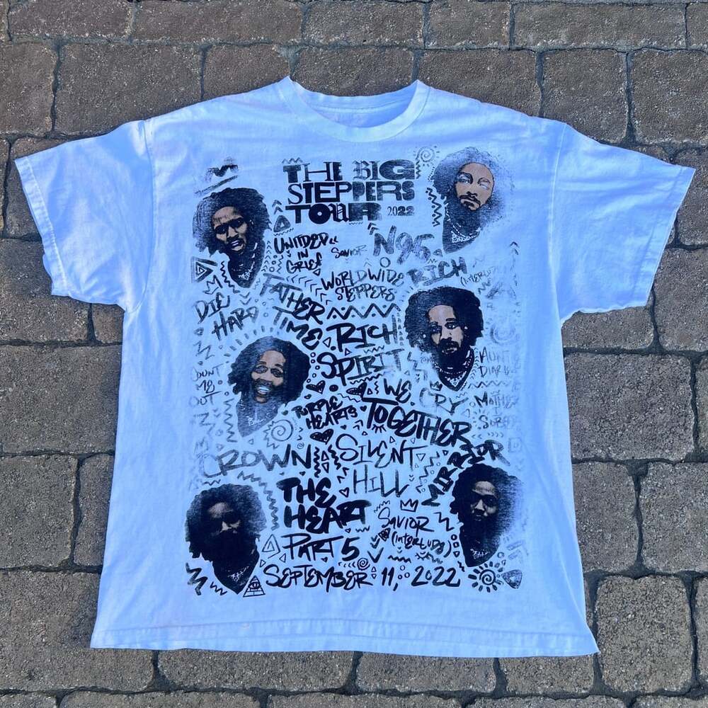 Kendrick Lamar Big Steppers Tour 2022 Graphic T-Shirt White Lot Boot 22” x27”